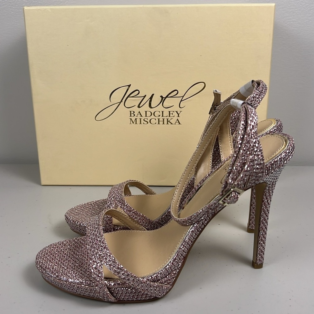 Jewel Badgley Mischka Pink Crystal Embellished Ankle-Strap Heels - Picture 7 of 16
